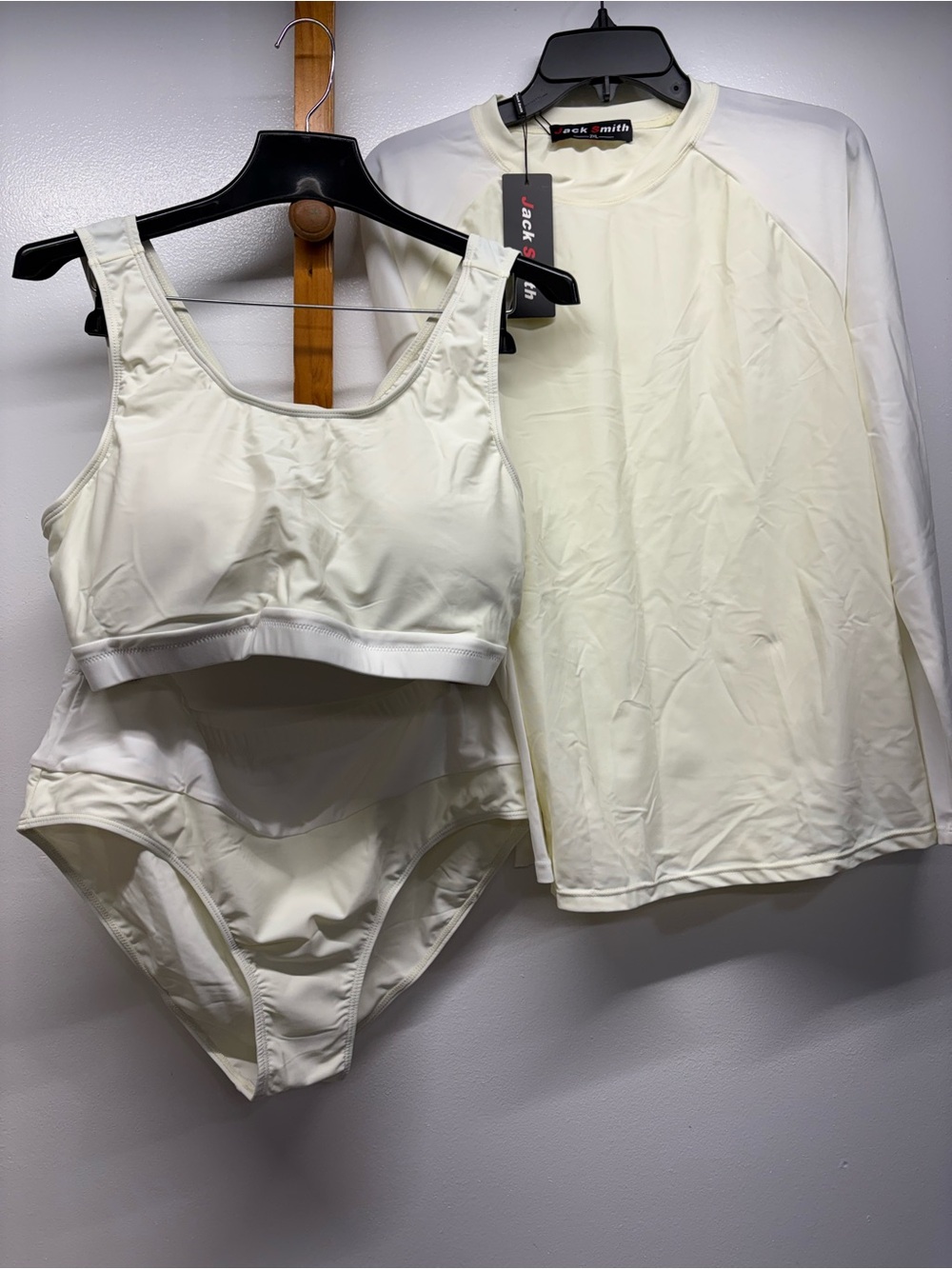 3 piece Women’s Cream Swim Set – Top, High-Waist Bottom & long sleeves shirt 2XL